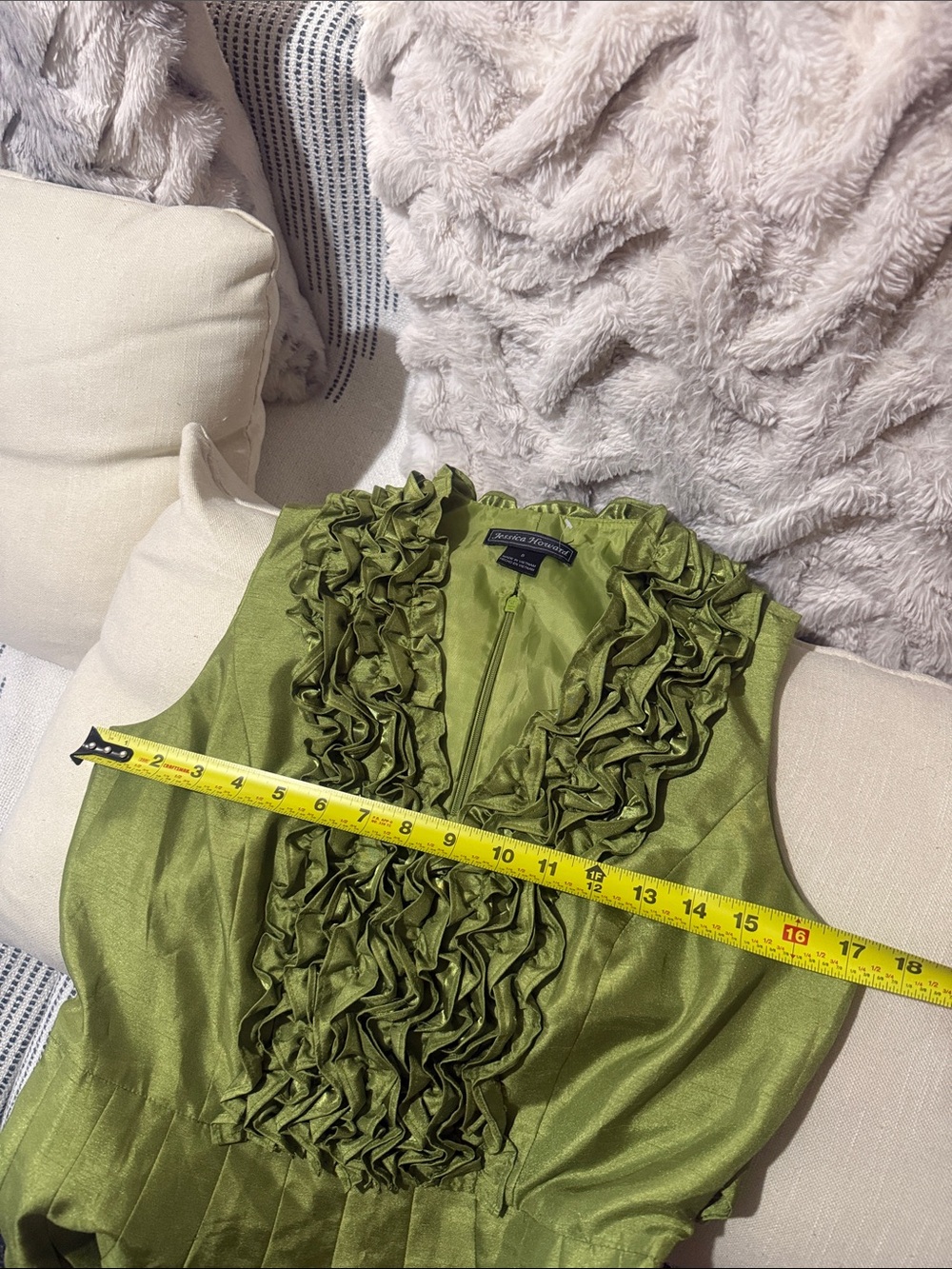 Jessica Howard Olive Green Ruffle V-Neck Midi Dress - Picture 11 of 12